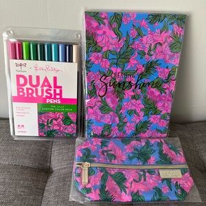Lilly Pulitzer GWP Sketchbook, Dual Tip Markers, and Pencil Case Safari …